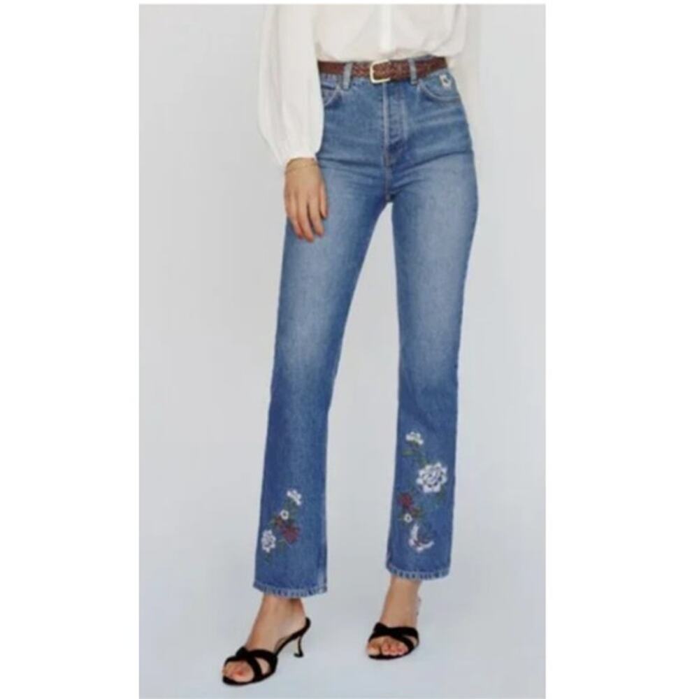 Reformation Cynthia High Rise Straight Jeans Fauna Embroidery 26
